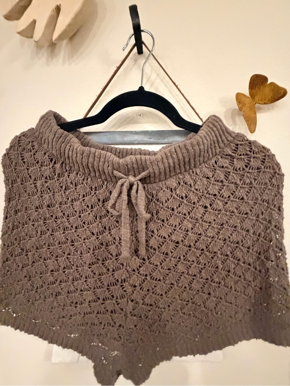 By Together Taupe Open-Knit Drawstring Poncho